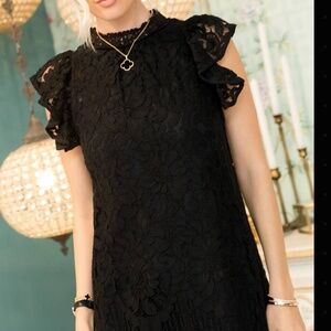 Mock Neck Ruffle Cap Lace Dress